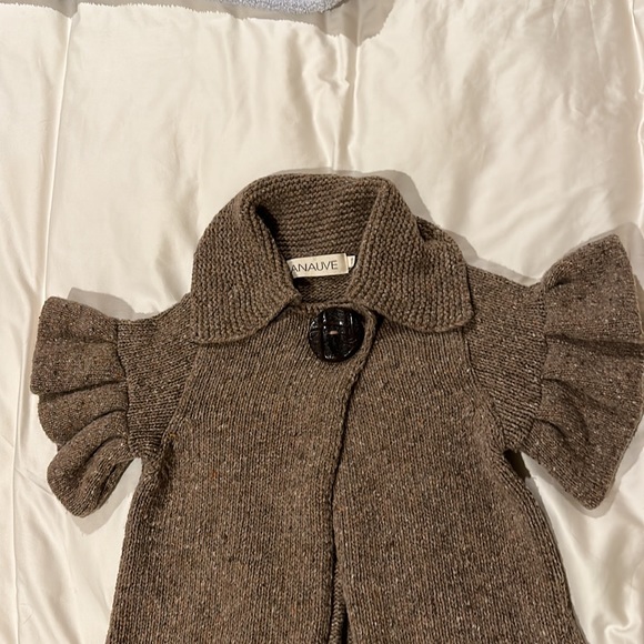 Anauve brown tweed wool ruffle sweater coat - Picture 2 of 4